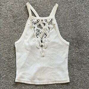 Kendall & Kylie White Lace Detail Cropped Tank Top